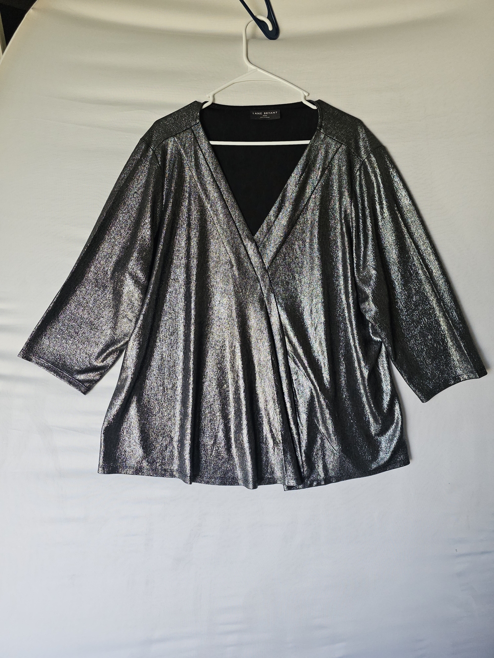 Lane Bryant Metallic Silver Shimmer Surplice Top - Plus Size 22/24